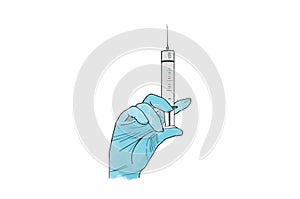 Doctor`s hand holding injection, colorful illustration