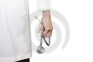 doctor's hand holding stethoscope