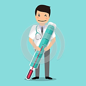 Doctor`s Hand holding thermometer for fever check. Medical concept. Medical background. Vector illustration. photo