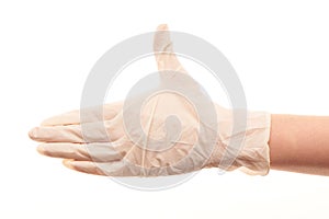 Doctor's hand in white sterilized surgical glove giving for handshake