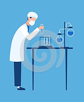 Doctor in science hospital laboratory. Biologist carries out experiments and tests in clinic lab, creating medicine and