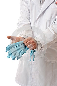 Doctor or Scientist putting on gloves