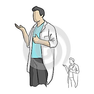 Doctor or scientist showing thumb up vector illustration sketch