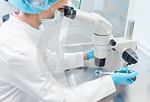 Doctor or scientist working on biotech experiment in laboratory photo