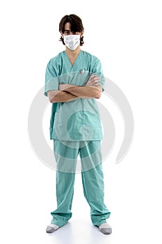 Doctor in scrubs and facemask