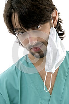 Doctor in scrubs and facemask