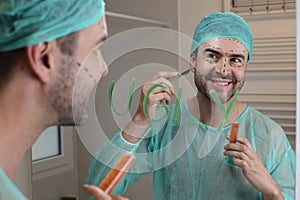 Doctor with self esteem issues experimenting on his own face