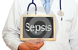 Doctor with sepsis chalkboard photo