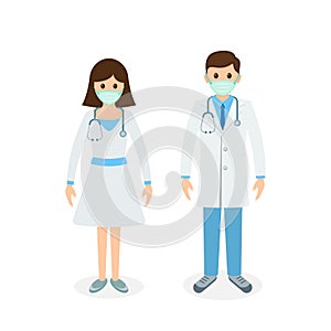 Doctor set in mask ready surgeon uniform gloves stethoscope icon, Vector isolated colorful flat illustration