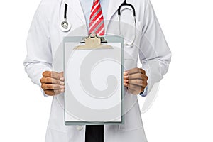 Doctor Showing Blank Medical Chart On Clipboard