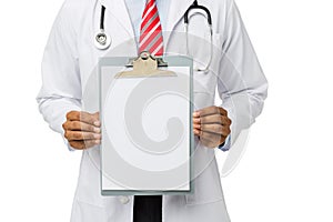 Doctor Showing Blank Medical Chart On Clipboard photo