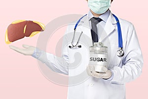 Doctor showing fatty liver and sugar