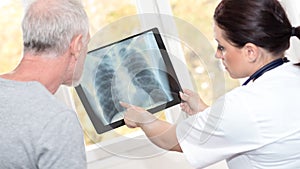 Doctor showing x-ray report to patient