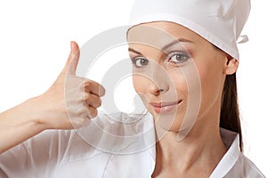 Doctor showing thumbs up gesture, isolated