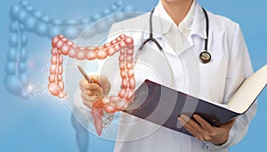 Doctor shows colon .