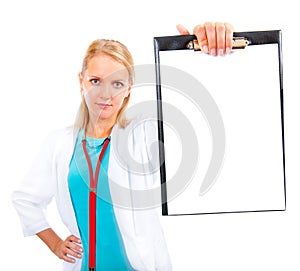 Doctor shows a file holder