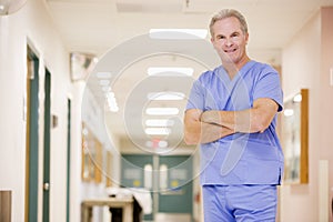 Doctor Standing In A Hospital Corridor