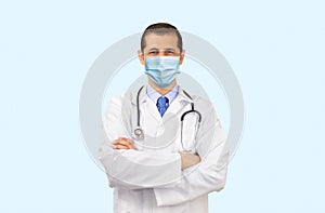 doctor standing and wearing a lab coat