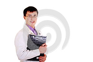 Doctor with stethoscope and clipboard.