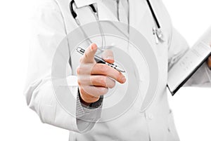 Doctor with stethoscope and clipboard photo