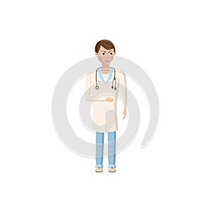 Doctor with stethoscope icon, cartoon style