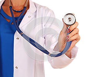 Doctor with stethoscope isolated on white background