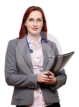 Doctor with stethoscope and notes