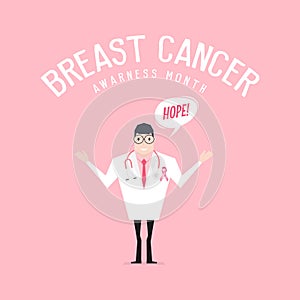Doctor with stethoscope on pink background. Breast Cancer Awareness Month.