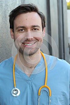 Doctor with stethoscope portrait isolated