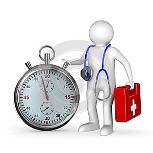 Doctor with stethoscope and stopwatch on white