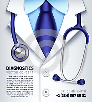 Doctor stethoscope vector background medical diagnostics concept