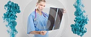 Doctor studying x-ray picture, MRI.