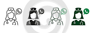 Doctor Support Helpline Symbol Collection. Hospital Call Center Operator. Online Medical Help Line and Silhouette Icon