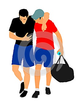 Doctor support in the match, first aid for injured sportsman illustration. Patients help.