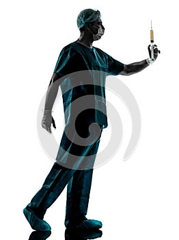 Doctor surgeon Anesthetist man holding surgery needle silhouette