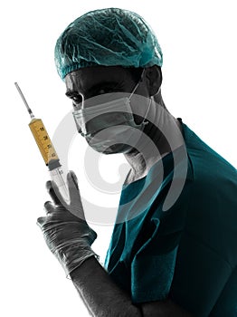 Doctor surgeon Anesthetist man holding surgery needle silhouette
