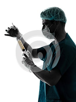 Doctor surgeon Anesthetist man holding surgery needle silhouette