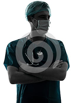 Doctor surgeon man portrait with face mask silhouette