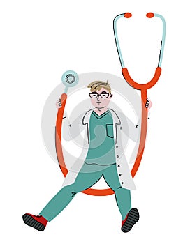Doctor swings on stethoscope.