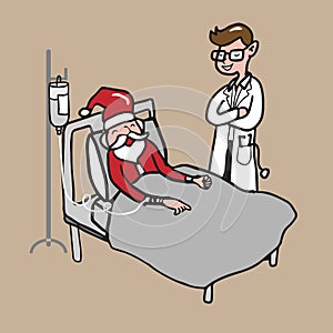 Doctor takes care of Santa cartoon drawing
