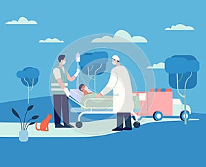 Doctor taking patient to hospital illustration  emergency patient doctors taking