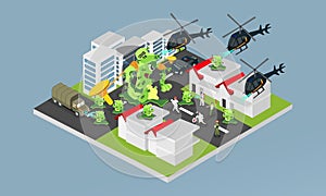 Doctor and Team Fighting With Corona Virus Isometric