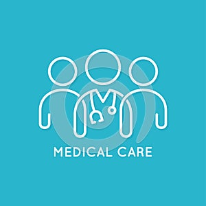 Doctor team icon line medical concept on blue background