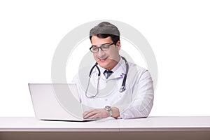 The doctor in telemediine mhealth concept on white