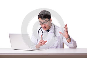 The doctor in telemediine mhealth concept on white