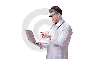 The doctor in telemediine mhealth concept on white