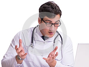 Doctor in telemediine mhealth concept on white