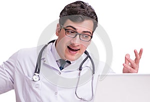 Doctor in telemediine mhealth concept on white