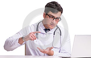 Doctor in telemediine mhealth concept on white