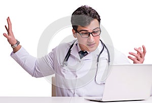 The doctor in telemediine mhealth concept on white